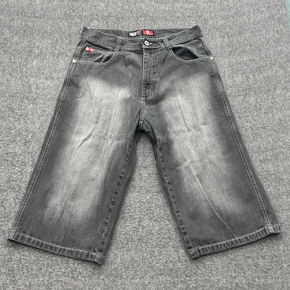 VTG Y2K Southpole Jorts Black Denim Size 36 Faded Baggy Skater Grunge